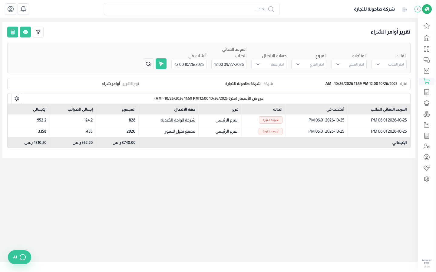 تقرير أوامر الشراء