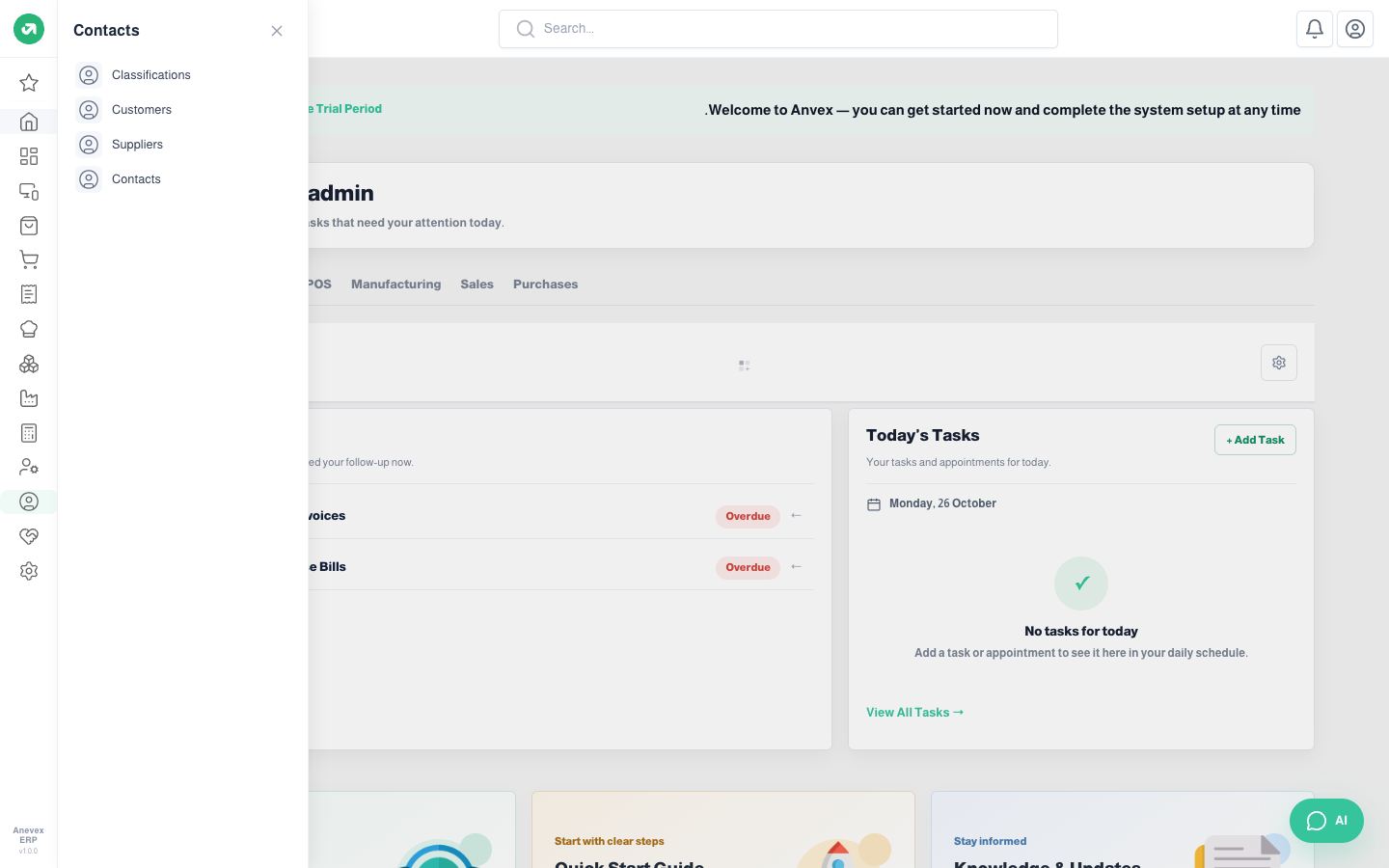 Contacts panel opened from the sidebar