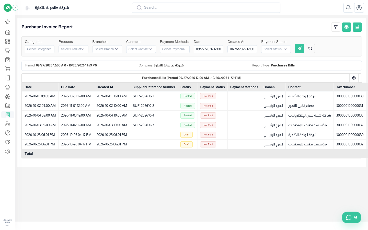 Purchase invoice report