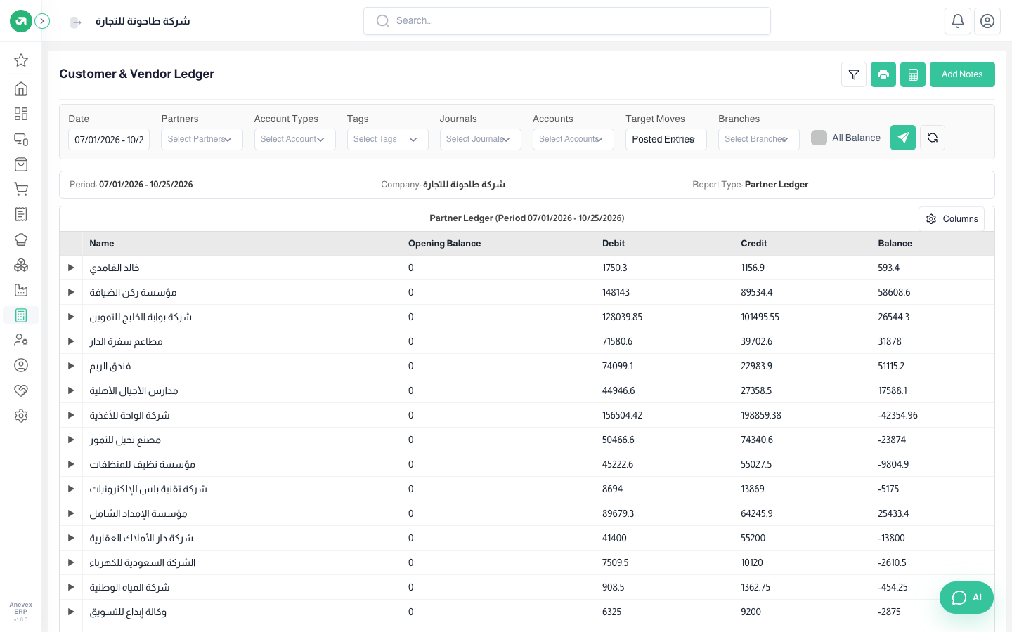Customer and supplier balances