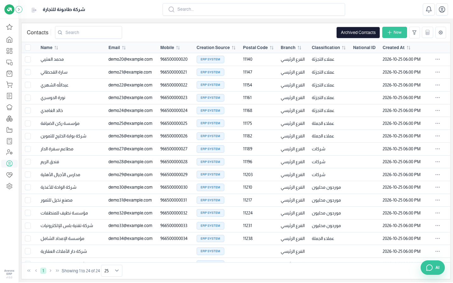 All contacts: 24 customers and suppliers