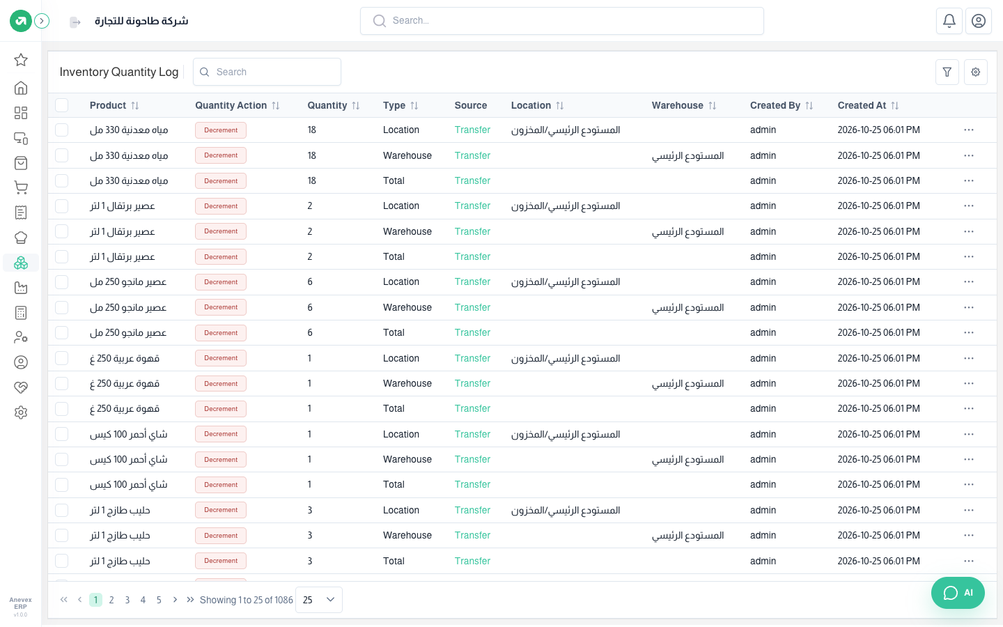 Inventory quantity log