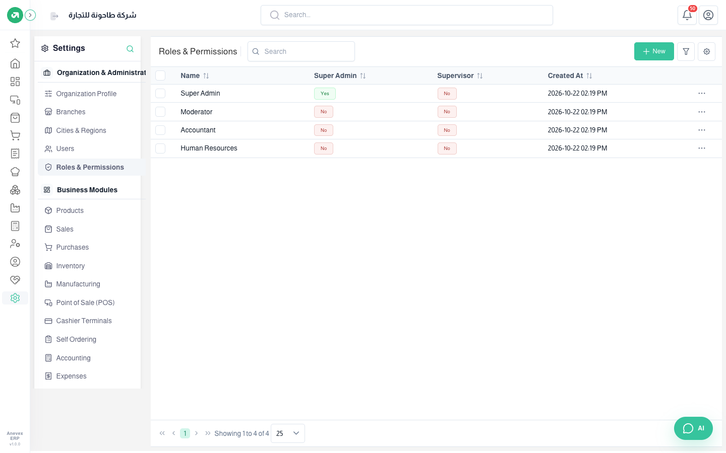 Roles: Super Admin, Moderator, Accountant and Human Resources