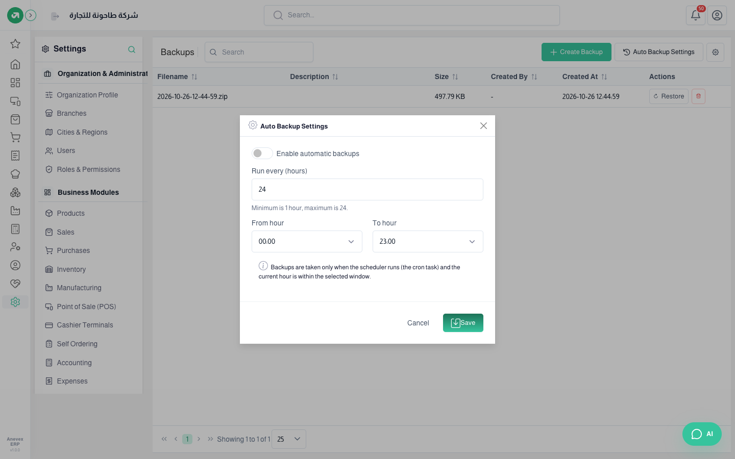 Auto backup settings